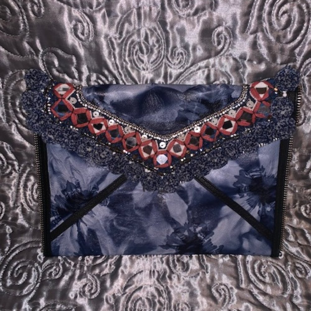 Rebecca Minkoff Pom Pom Blue Leather Clutch